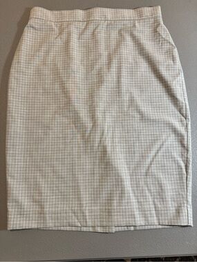 Ann Taylor Gray White Plaid Lined Pencil Skirt Size 6